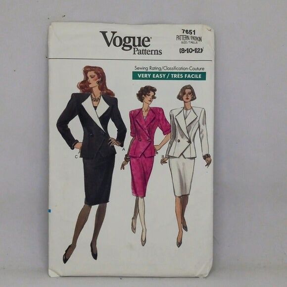 Vogue Sewing Pattern #7651-Size 8-10-12-Blazer Skirt-Uncut-F/F-Complete-1989 - Picture 1 of 6